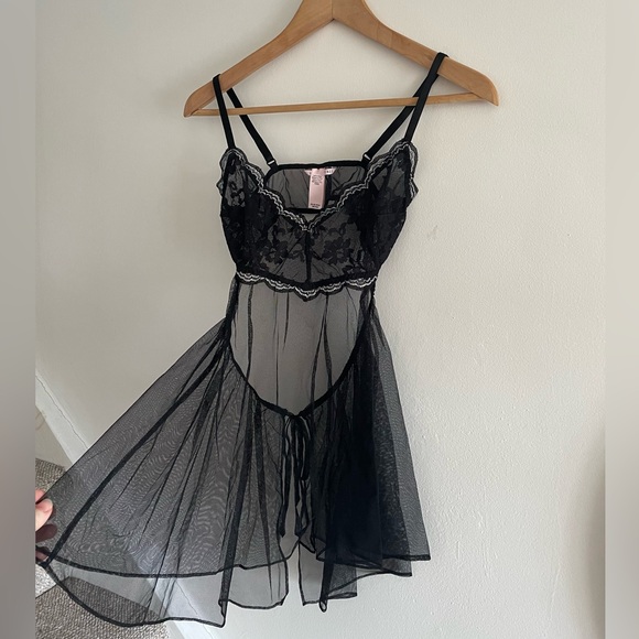 Victoria's Secret Other - Victoria's Secret Black Sheer Babydoll Lingerie Coquette Y2K Slip Dress XS
